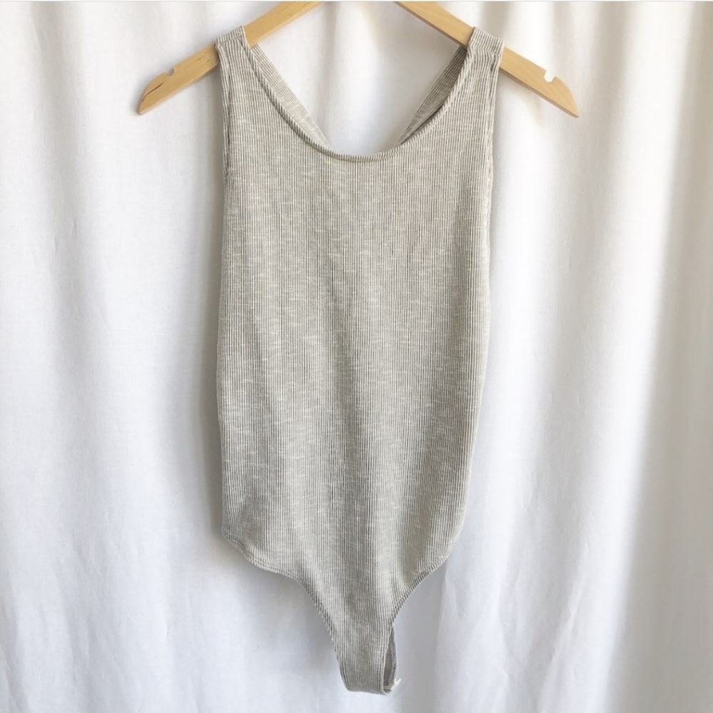 Sadie &  Sage earthy tone taupe ribbed bodysuit